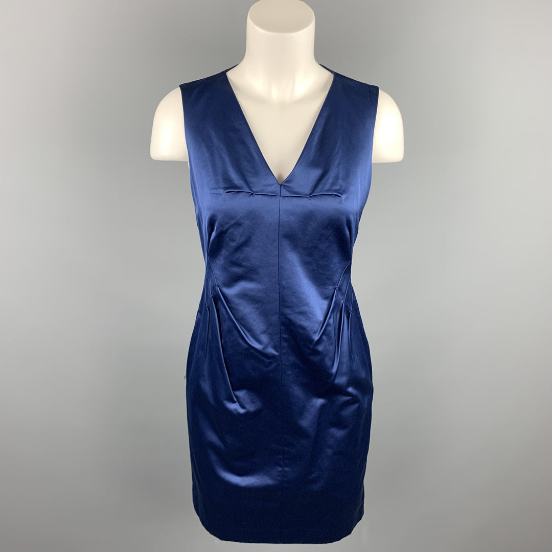 ROBERT RODRIGUEZ Size 2 Blue Cotton / Polyester V-Neck Sheath Cocktail Dress ROBERT RODRIGUEZ Size 2 Blue Cotton / Polyester V-Neck Sheath Cocktail Dress