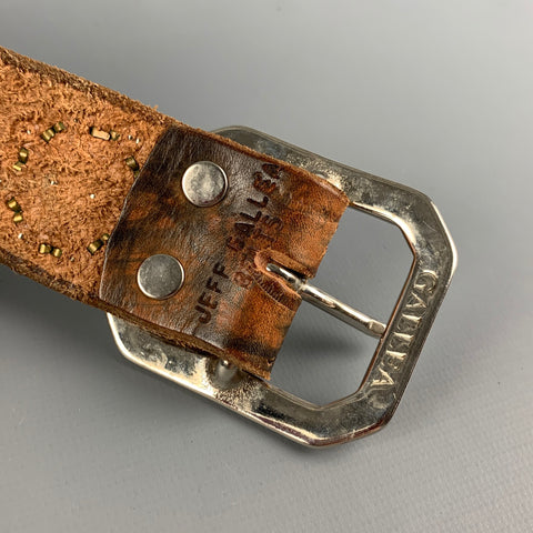 JEFF GALLEA Waist Size 30 Tan Floral Leather Studded Belt