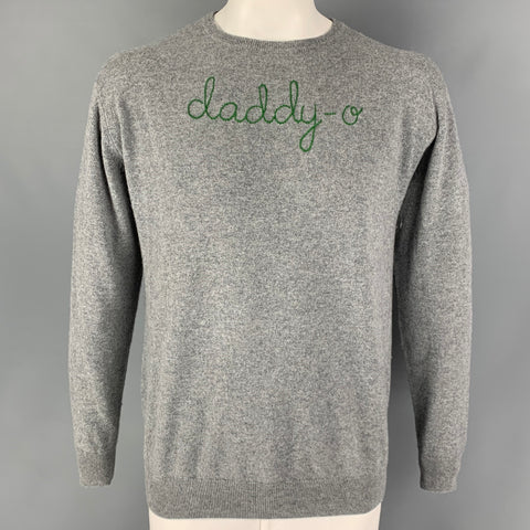 LINGUA FRANCA Size L Grey Green Embroidery Cashmere Crew-Neck Pullover