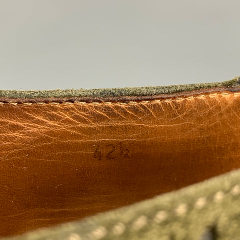 BRUNELLO CUCINELLI Taille 9 Chaussures à lacets en daim olive avec bout d'aile