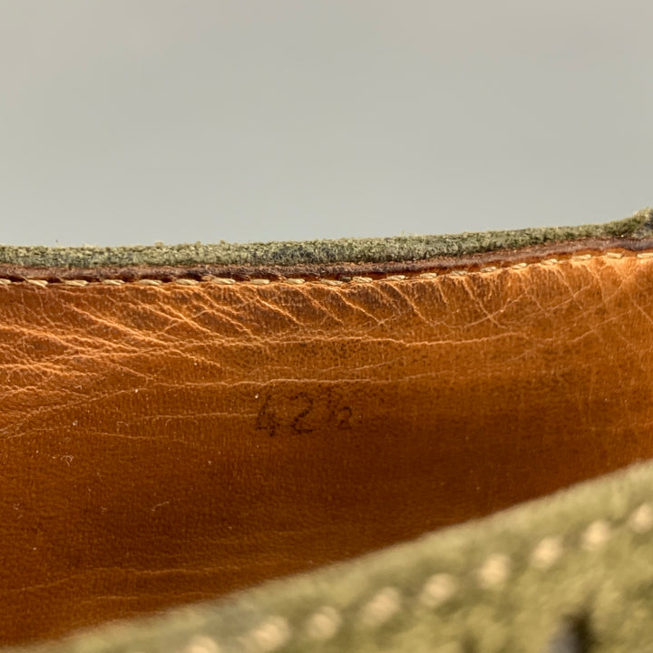 BRUNELLO CUCINELLI Taille 9 Chaussures à lacets en daim olive avec bout d'aile