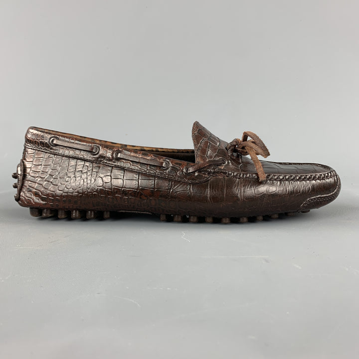 COLE HAAN Size 8.5 Brown Embossed Leather Drivers Loafers