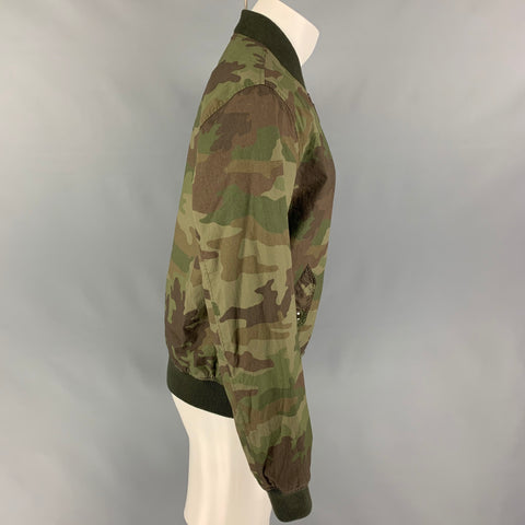 WALLACE & BARNES Size M Olive Brown Camouflage Cotton Bomber Jacket