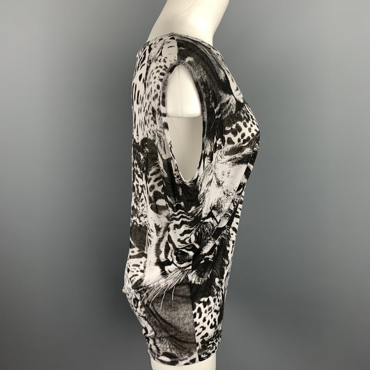 STELLA McCARTNEY Size S Black & White Leopard Print Sleeveless Casual Top