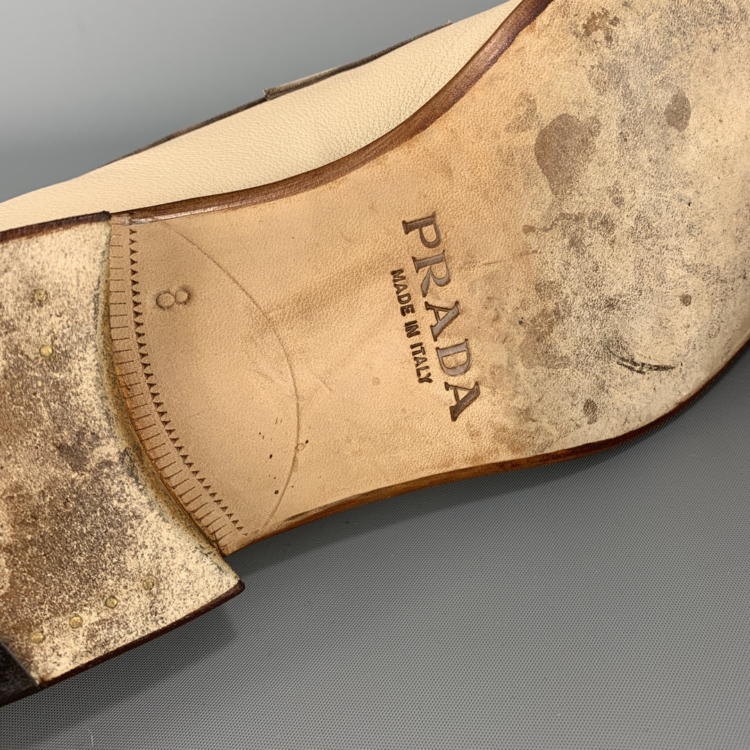 PRADA Size 9 Beige Leather Split Toe Strap Loafers