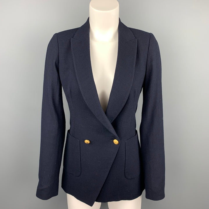 BAND OF OUTSIDERS Size 1 Navy Twill Virgin Wool Double Breasted Blazer