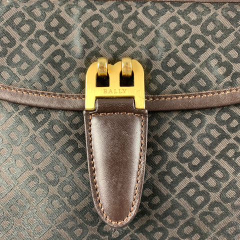 BALLY Brown Monogram Nylon Leather Tote Handbag