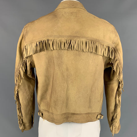 RRL by RALPH LAUREN Size XL Beige Deerskin Leather Western Fringe Jacket