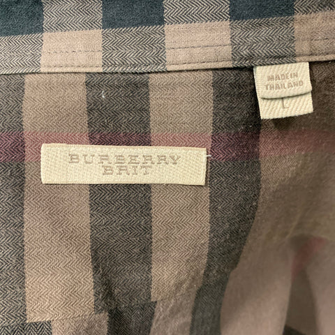 BURBERRY BRIT Size L Brown & Black Plaid Cotton Button Down Long Sleeve Shirt