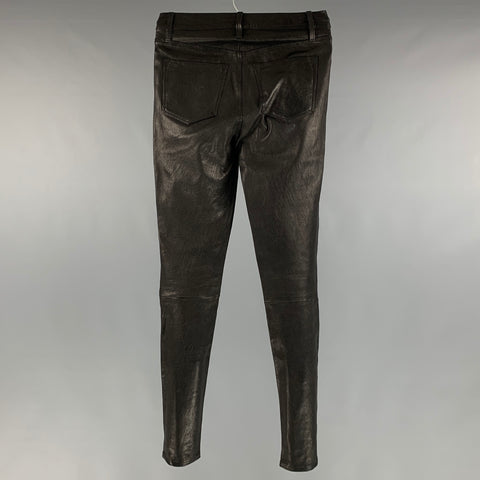 J.BRAND Pantalones casuales ajustados de piel de cordero negra talla 25