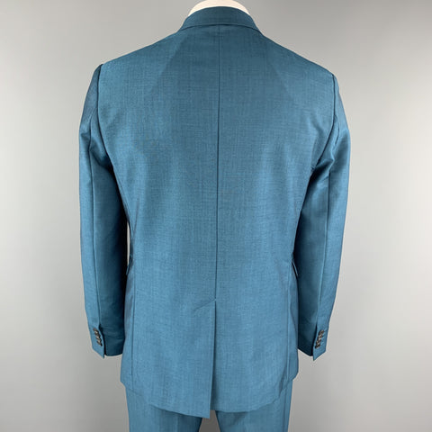 BURBERRY LONDON Size 42 Teal Sharkskin Wool / Mohair Notch Lapel Pants Suit