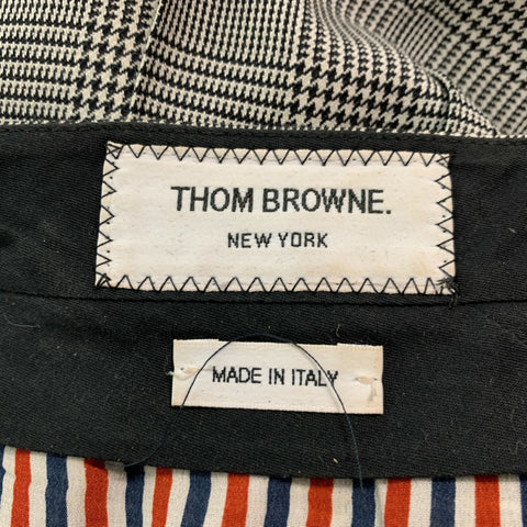 THOM BROWNE Size 2 Black White Wool Glen plaid Pleated Above Knee Skirt