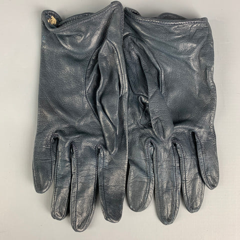 CHRISTIAN DIOR Size 6 Navy Monogram Leather Cream Canvas Driving Gloves