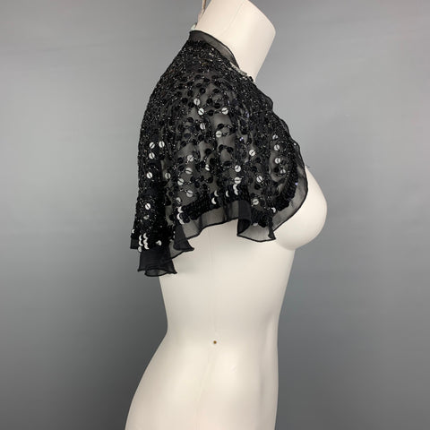 Châle boléro à paillettes en soie noire VINTAGE