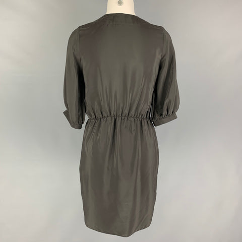 AMANDA UPRICHARD Size M Slate Silk Short Sleeve Knee-Length Dress