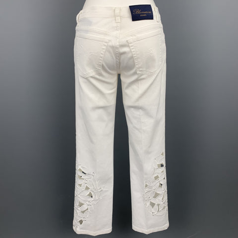 BLUMARINE Size 4 White Denim Embroidered Cut Out Jeans