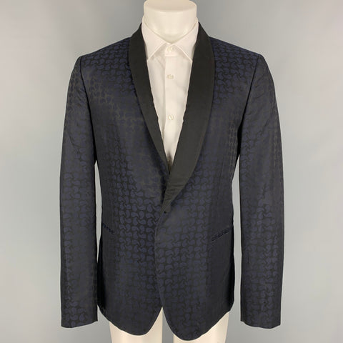 PS by PAUL SMITH Taille 38 Marine &amp; Noir Paisley Laine / Acrylique Col Châle Manteau Sport