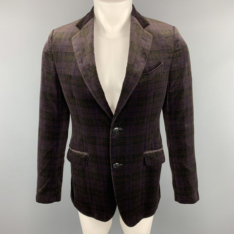 ETRO Taille 40 Manteau de sport à revers cranté en velours marron à carreaux