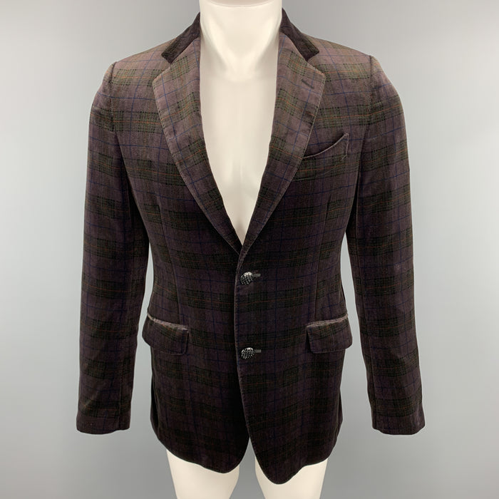 ETRO Size 40 Plaid Brown Velvet Notch Lapel Sport Coat