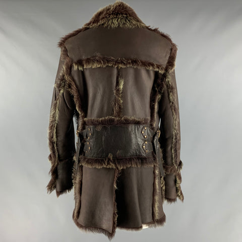 ROBERTO CAVALLI Talla 40 Abrigo de cuero liso marrón verde
