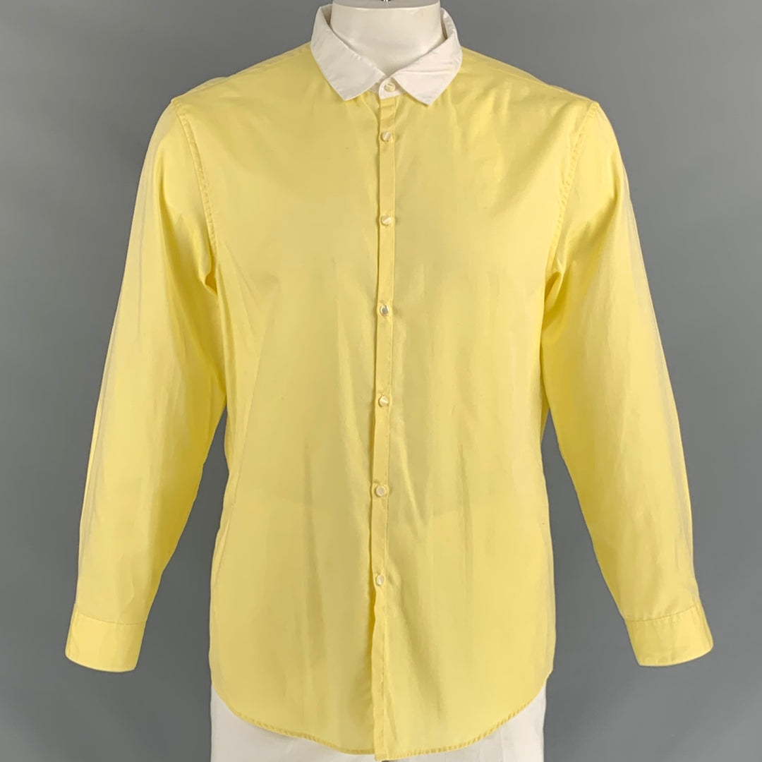 JOHN VARVATOS  Size XL Yellow White Solid Cotton Button Up  Long Sleeve Shirt
