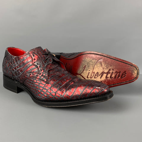 JEFFERY WEST Size 8 Burgundy Black Embossed Leather Shoes