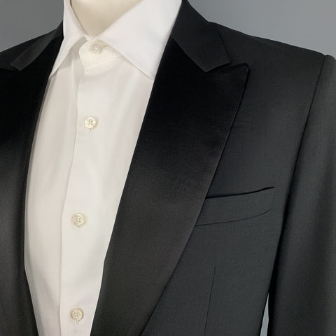 VIKTOR & ROLF Size 40 Black Wool Satin Peak Lapel Mirror Button Tuxedo Jacket
