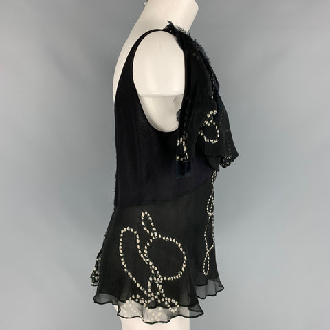 ZAC POSEN Size 10 Black & White Chiffon Silk Dots Blouse