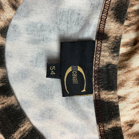JUST CAVALLI Size XL Tan & Black Leopard  Print Cotton T-shirt
