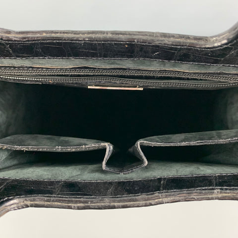 REYNA ICAZA Black Embossed Alligator Tote Handbag