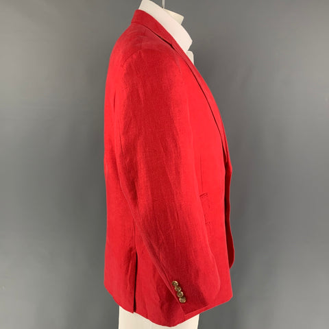 PAUL FREDERICK Size 46 Red Linen Notch Lapel Sport Coat