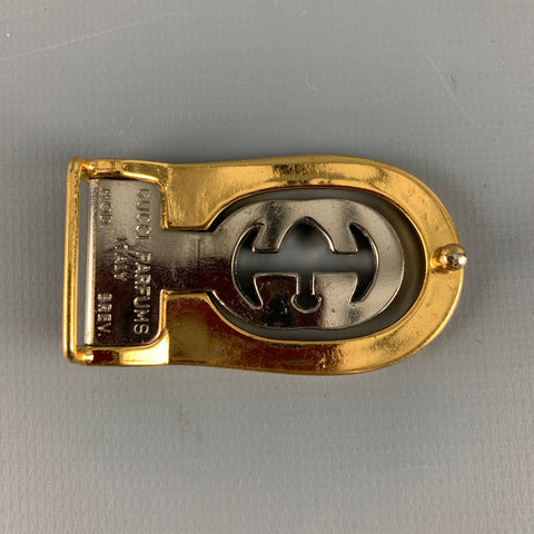 GUCCI Gold Silver Monogram Metal Belt Buckle