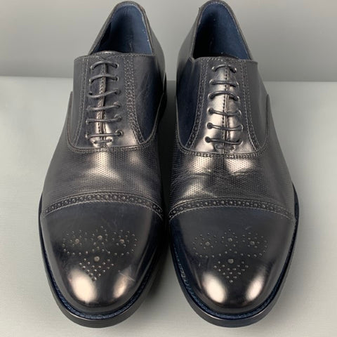 PAUL SMITH Size 9 Navy Perforated Leather Cap Toe Lace Up Shoes