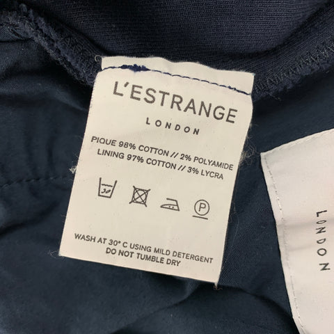 L'ESTRANGE Size L Navy Textured Cotton Polyamide Flat Front Casual Pants