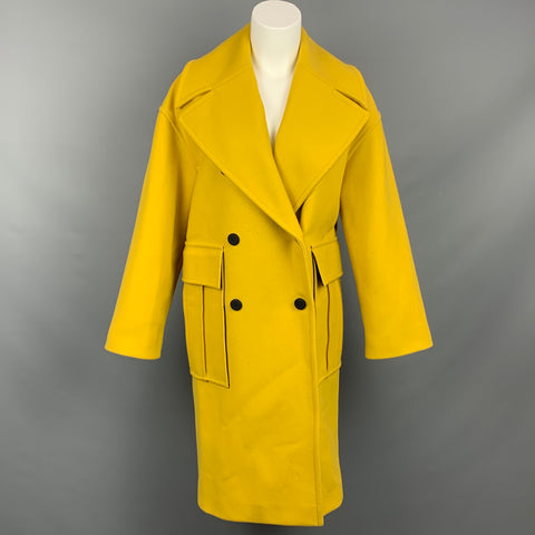 KENZO Size 4 Yellow Wool Blend Notch Lapel Double Breasted Coat