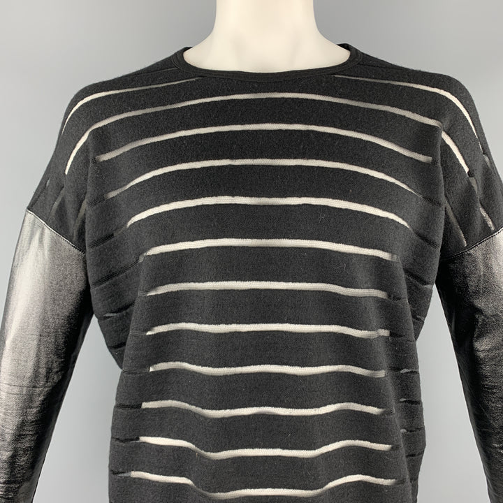 JUNYA WATANABE Size M Black Stripe Wool Blend Crew-Neck Pullover