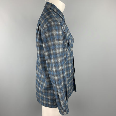 PENDLETON Size S Navy & Gray Plaid Virgin Wool Button Up Long Sleeve Shirt