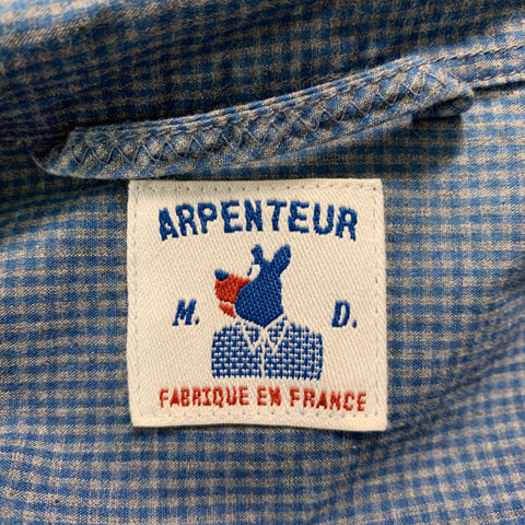 ARPENTEUR Size M Blue Grey Checkered Cotton Pull On Long Sleeve Shirt