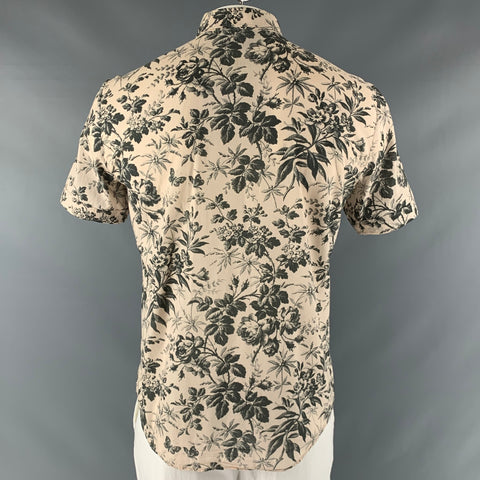 GUCCI Size L Cream Black Floral Short Sleeve Shirt
