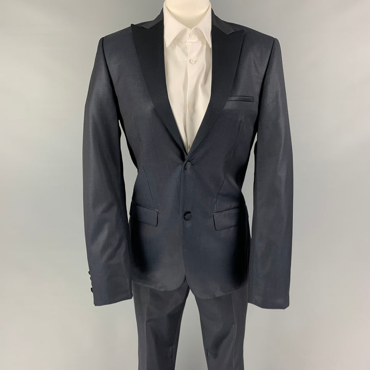 COLECCIÓN CALVIN KLEIN Talla 34 Traje de esmoquin con solapa de pico de lana negro azul marino