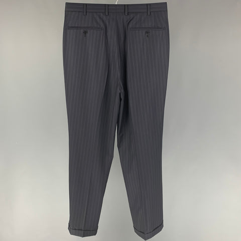 GIVENCHY Talla 30 Pantalón de vestir plisado a rayas azul marino