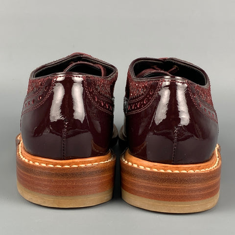 ROBERT CLERGERIE Size 8 Burgundy Metallic Leather Perforated Wingtip Shoes