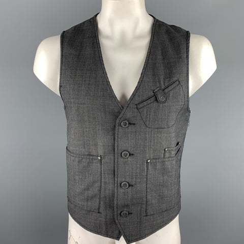 TRIPLE FIVE Chaleco abotonado de lana/poliéster gris Glenplaid Talla L