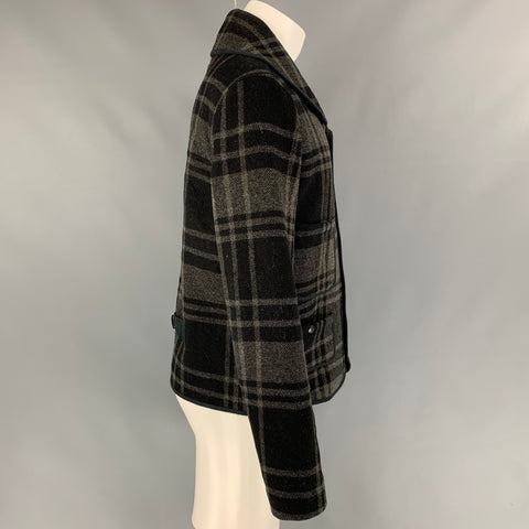RRL by RALPH LAUREN Size M Black & Grey Plaid Wool Snaps Jacket