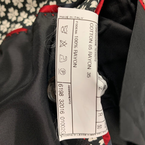 MOSCHINO Size 40 Black & White Floral Cotton / Rayon Notch Lapel Sport Coat