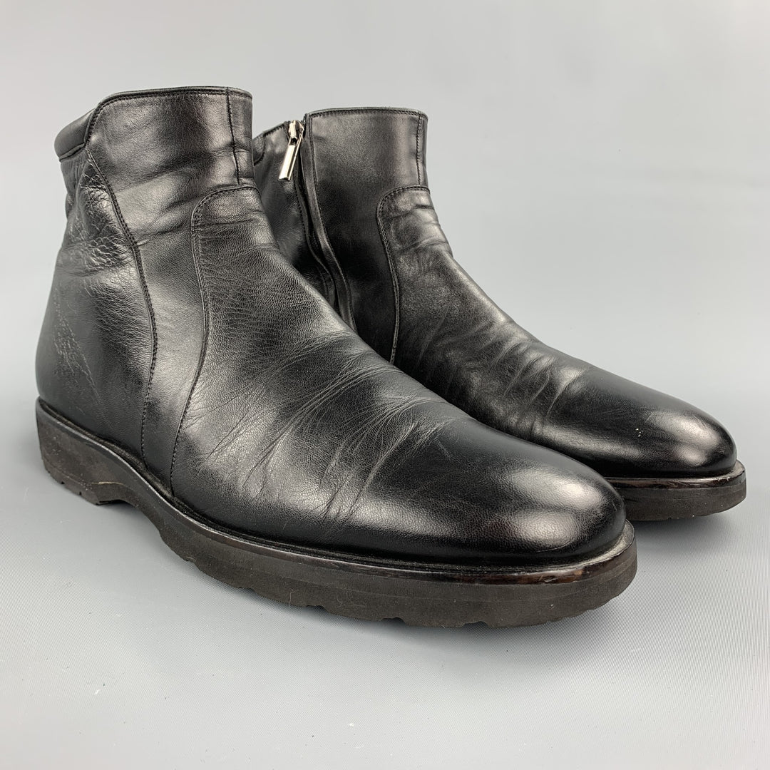 TARYN ROSE Size 12 Black Leather Side Zipper Ankle Boots