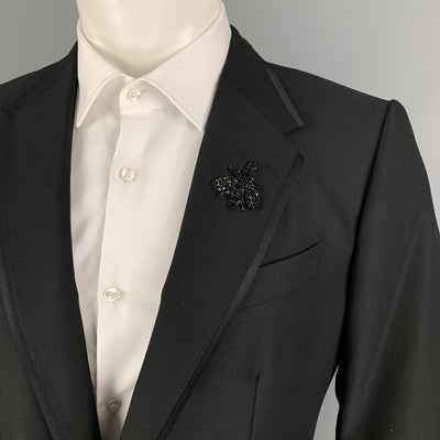 DOLCE & GABBANA Size 38 Black Applique Wool Blend Notch Lapel Sport Coat