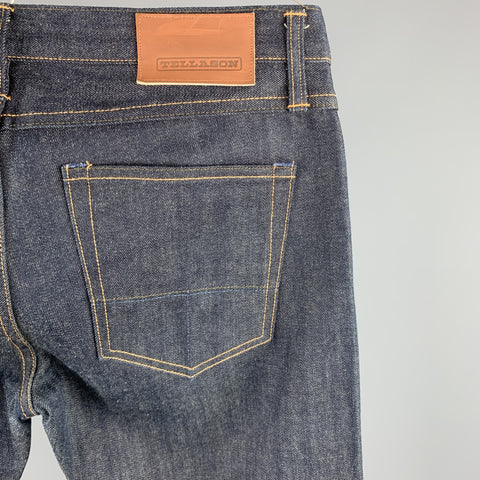 TELLASON Size 34 Indigo Contrast Stitch Selvedge Denim Button Fly Jeans