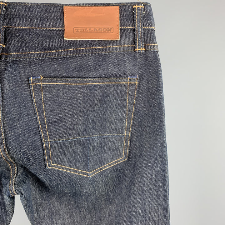 TELLASON Taille 34 Indigo Contrast Stitch Selvedge Denim Button Fly Jeans