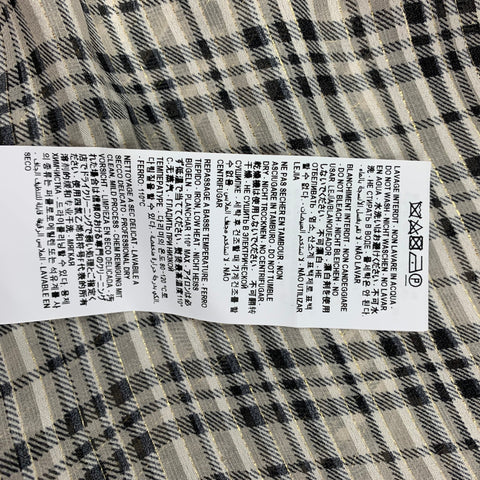SAINT LAURENT Size S Nude Plaid Silk Pussy Bow Blouse
